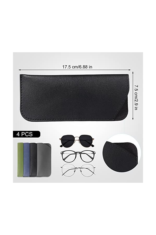 4pcs Étuis à Lunettes Souples, 7,2x17,2cm Souple Étui à Lunettes de Soleil Pochette Étui à Lunettes de Soleil Souple Étui à L