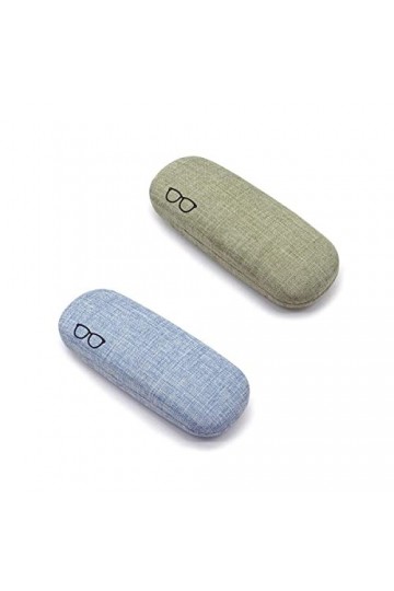 Lot de 2 étuis à lunettes rétro en lin rigide - Bleu et vert