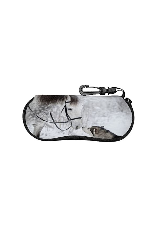 Cheval blanc Animal lunettes de soleil étui fermeture éclair Portable étui à lunettes boîte souple avec clip de ceinture pour