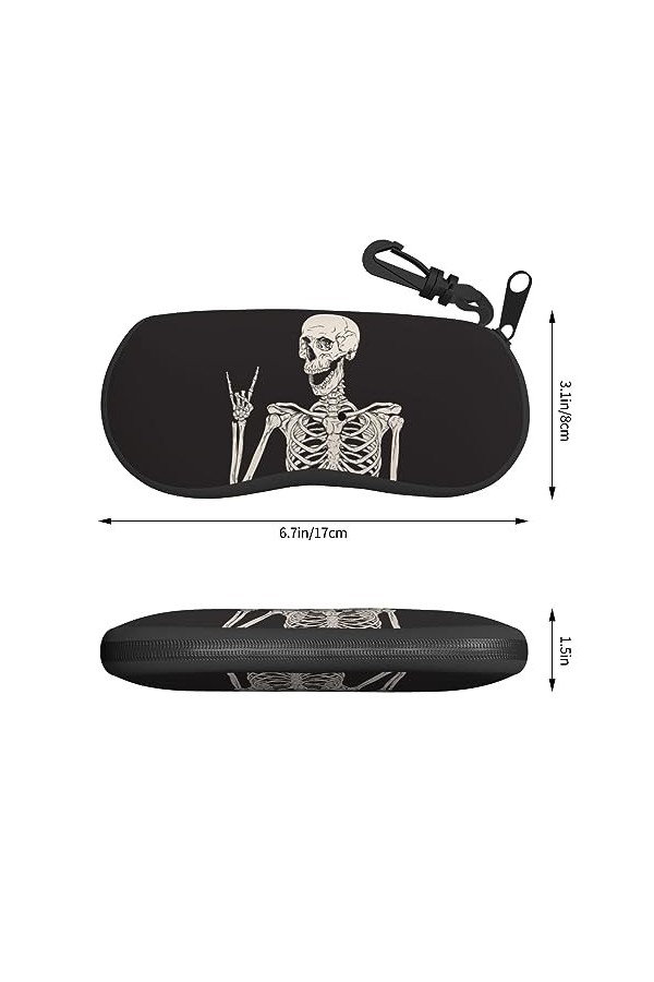 CZZYH Étui à lunettes souple portable avec mousqueton et fermeture éclair, étui à lunettes Rock Joy Skull pour homme et femme