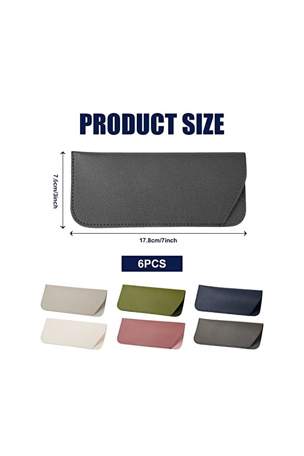 6pcs Étui à Lunettes Souple, 17,8x7,6cm Étui à Lunettes en Cuir Portable&nbsp;Étui&nbsp;à&nbsp;Lunettes de Soleil Souple&nbsp;Pochette en Cuir po