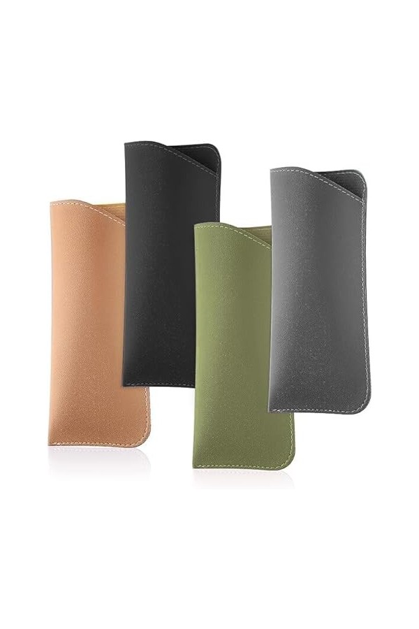 YTOOK Lot de 4 étuis à lunettes souples en cuir synthétique pour homme et femme 7,1 x 17,2 cm, 4 couleurs, multicolore, taill