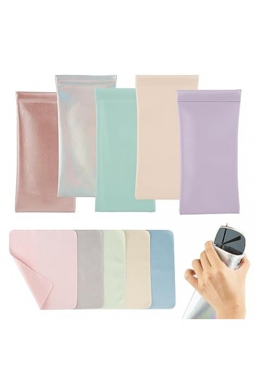 ZEFAN Lot de 5 étuis à lunettes souples avec chiffon de nettoyage - Étui à lunettes de soleil portable pour homme et femme, C