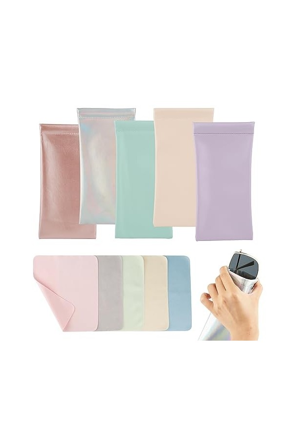ZEFAN Lot de 5 étuis à lunettes souples avec chiffon de nettoyage - Étui à lunettes de soleil portable pour homme et femme, C