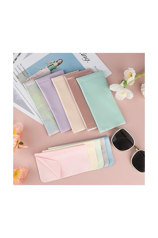 ZEFAN Lot de 5 étuis à lunettes souples avec chiffon de nettoyage - Étui à lunettes de soleil portable pour homme et femme, C