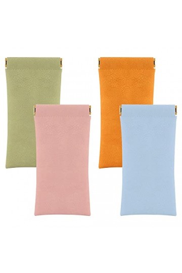 Keruto Lot de 4 étuis à lunettes souples pour homme et femme, étui à lunettes en cuir synthétique souple et étanche, bleu, ta