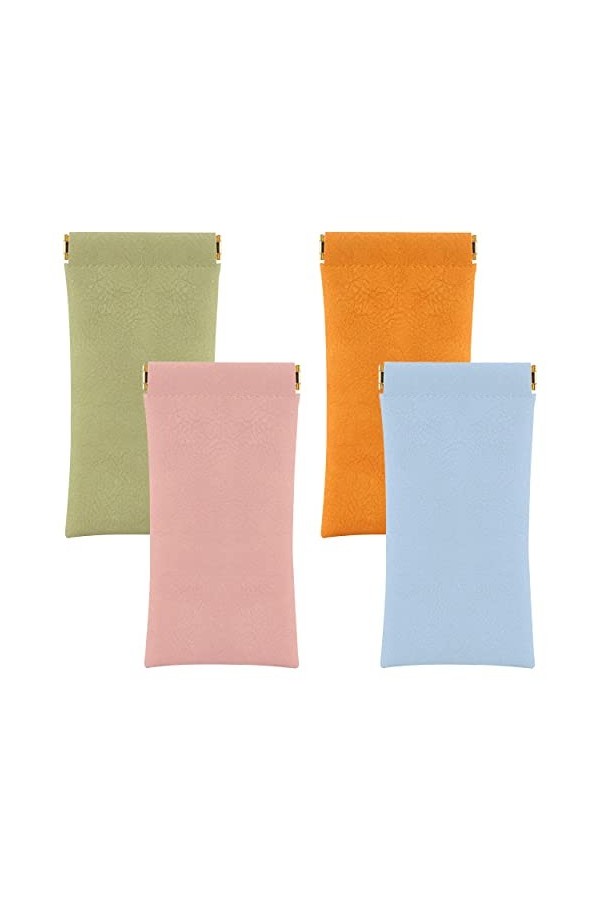 Keruto Lot de 4 étuis à lunettes souples pour homme et femme, étui à lunettes en cuir synthétique souple et étanche, bleu, ta