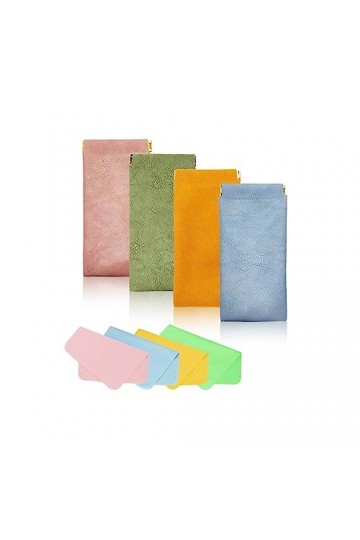 MultiValue 4 étui à Lunettes Souple, Sac à Lunettes en Cuir Avec un Chiffon de Nettoyage Sac de Lunettes Portable étanche Boî