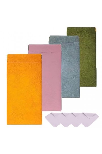 FCSNJH Lot de 4 étuis à lunettes, chiffon à 4 verres, étui à lunettes souple en cuir synthétique souple, étui à lunettes soup