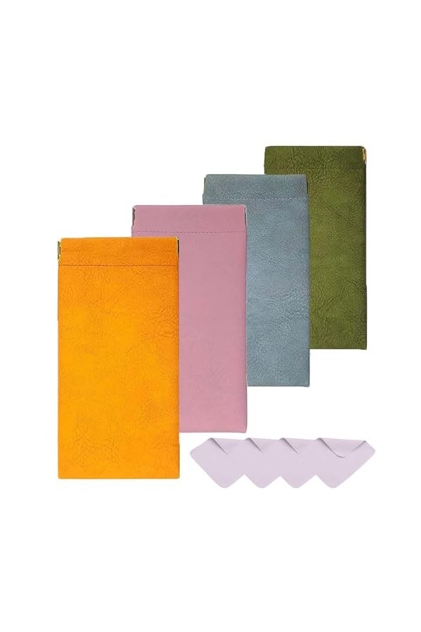 FCSNJH Lot de 4 étuis à lunettes, chiffon à 4 verres, étui à lunettes souple en cuir synthétique souple, étui à lunettes soup