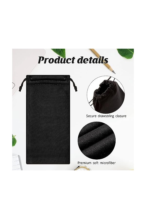 WKRTDY Ensemble de 6 pochettes en microfibre pour lunettes de soleil, idéales pour le nettoyage et le stockage, avec une poch