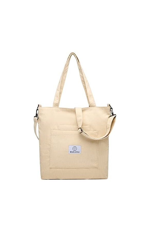 Makukke Sac fourre-tout en velours côtelé - Sac à main pour femme - Grande capacité, gris, Sac fourre-tout en velours côtelé