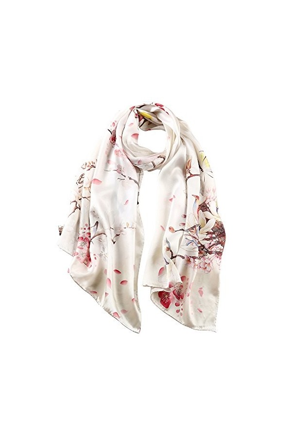 STORY OF SHANGHAI Femme Foulard 100% Soie de Mûrier Coloré Echarpe Léger Elégant Coupe Manuel Meilleur Cadeau pour votre Lady