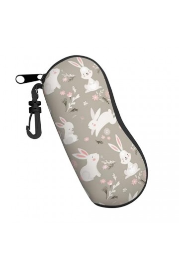 QQLADY Étui à lunettes de soleil en forme danimal mignon pour homme et femme Étui souple avec clip, Lapin de Pâques floral, 