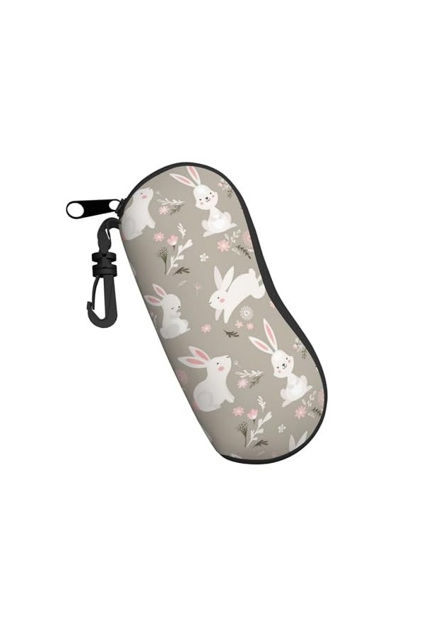 QQLADY Étui à lunettes de soleil en forme danimal mignon pour homme et femme Étui souple avec clip, Lapin de Pâques floral, 