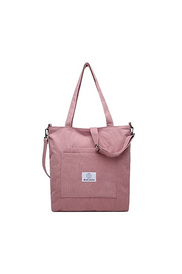 Makukke Sac fourre-tout en velours côtelé - Sac à main pour femme - Grande capacité, gris, Sac fourre-tout en velours côtelé