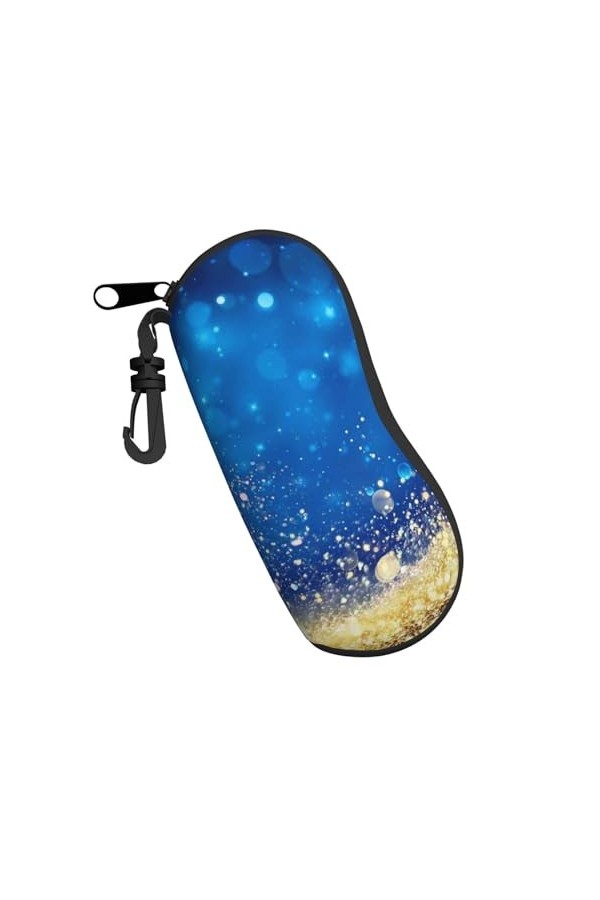 QQLADY Étui souple avec clip pour lunettes de soleil et lunettes de soleil - Fond doré et bleu de Noël - Pour homme et femme,