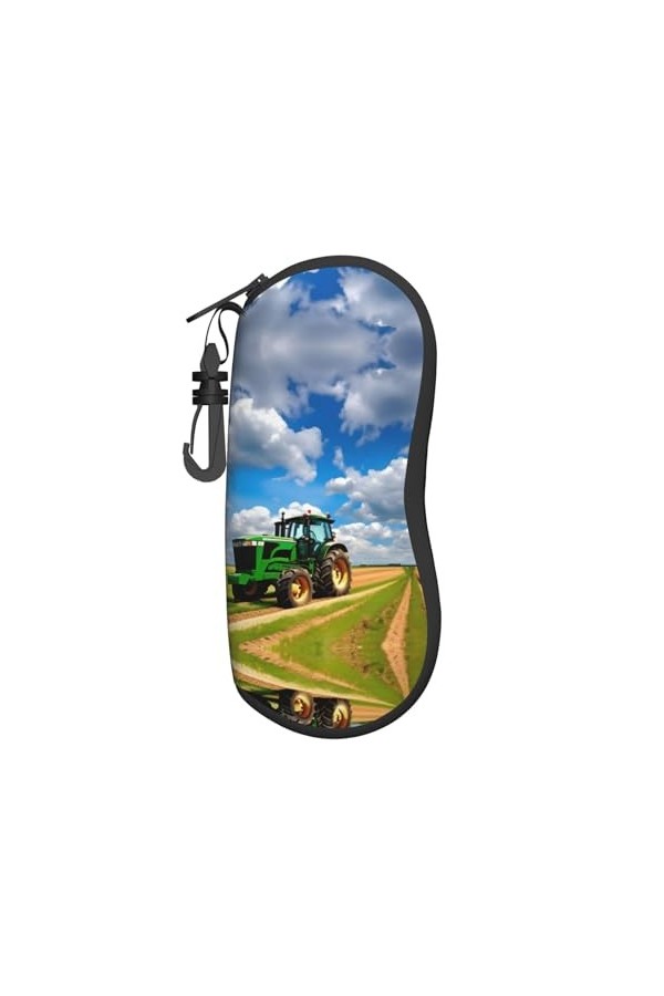 Grand étui à lunettes en forme de tracteur sous le ciel bleu et les nuages blancs - Support durable pour lunettes pour femme 