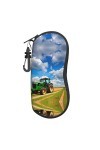 Grand étui à lunettes en forme de tracteur sous le ciel bleu et les nuages blancs - Support durable pour lunettes pour femme 