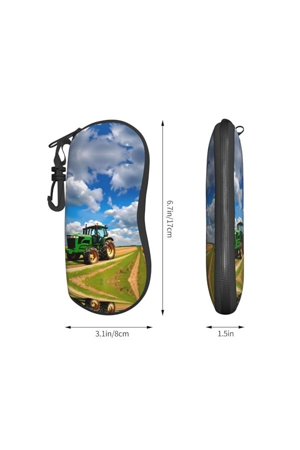 Grand étui à lunettes en forme de tracteur sous le ciel bleu et les nuages blancs - Support durable pour lunettes pour femme 
