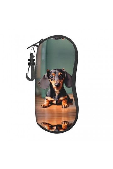 Grand étui à lunettes avec coque rigide pour femme Motif teckel et Duggee, noir, taille unique