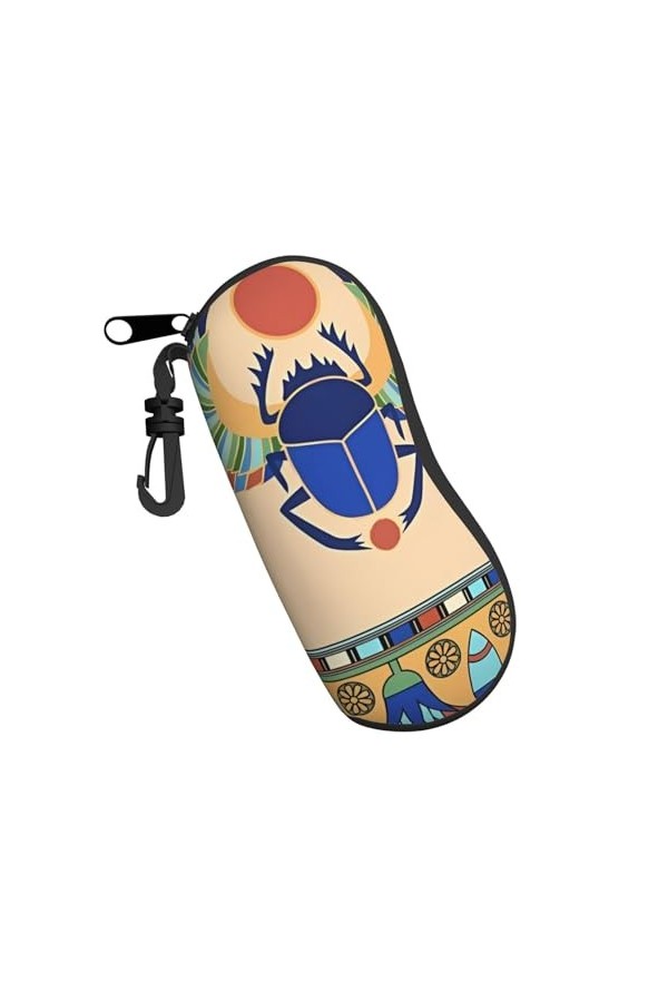 QQLADY Étui souple avec clip pour lunettes de soleil Motif fleurs et papillons colorés Pour homme et femme, Scarabée égyptien