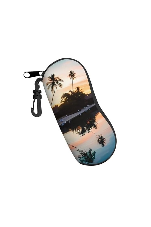 QQLADY Étui à lunettes de soleil à texture aquarelle bleu sarcelle et corail pour homme et femme Étui souple avec clip, Venis