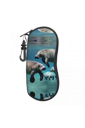 Grand étui à lunettes motif animaux lamantins, support de lunettes durable pour femme avec coque rigide – Parfait pour les vo