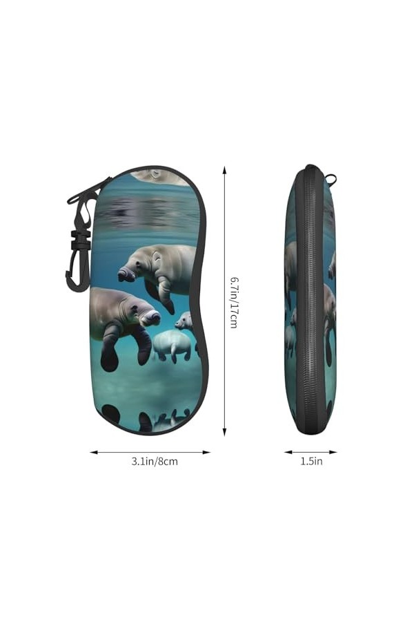 Grand étui à lunettes motif animaux lamantins, support de lunettes durable pour femme avec coque rigide – Parfait pour les vo