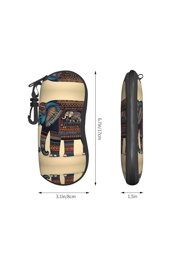 Grand étui à lunettes motif éléphant aztèque, support de lunettes durable pour femme avec coque rigide, parfait pour les voya
