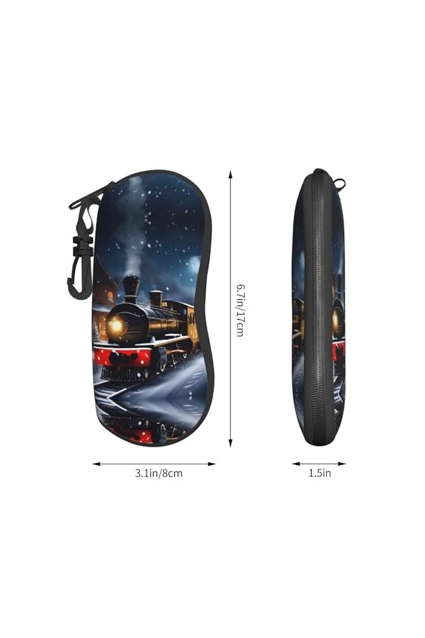 Grand étui à lunettes pour femme avec coque rigide pour lhiver, Noël, nuit de neige, train ferroviaire – Parfait pour les vo