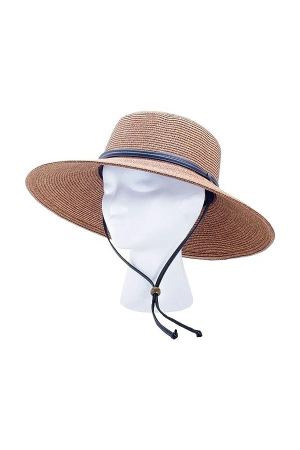 Sloggers Chapeau de Soleil tressé à Large Bord avec Cordon Coupe-Vent – Protection Solaire maximale UPF 50+ Marron foncé