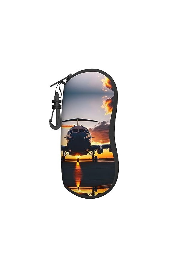 Grand étui à lunettes en forme davion au coucher du soleil, support de lunettes durable pour femme avec coque rigide – Parfa