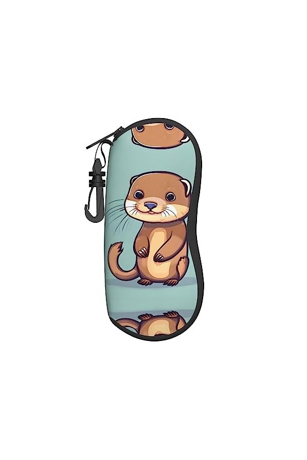 Grand étui à lunettes motif loutres mignonnes de dessin animé, support de lunettes durable pour femme avec coque rigide – Par