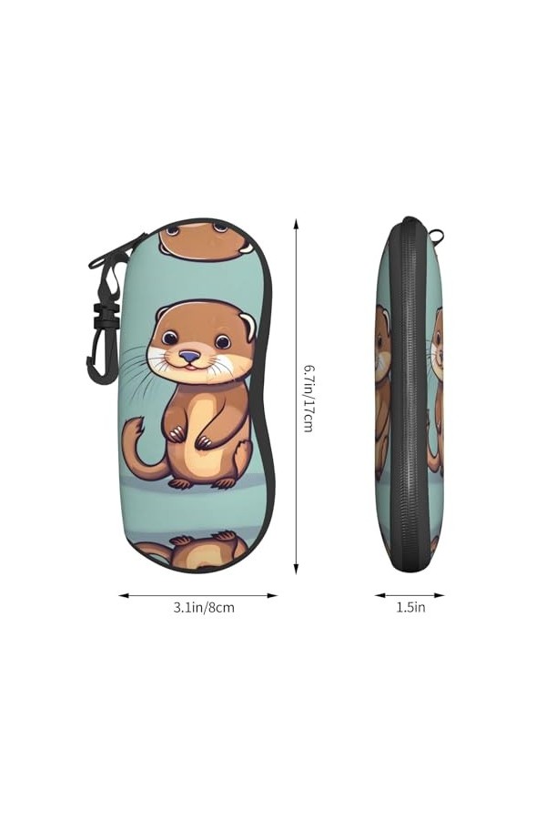 Grand étui à lunettes motif loutres mignonnes de dessin animé, support de lunettes durable pour femme avec coque rigide – Par