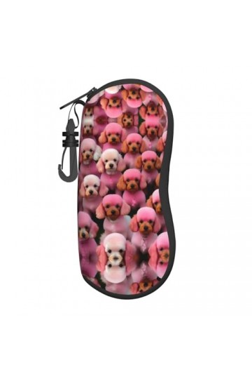 Grand étui à lunettes avec coque rigide pour femme Motif caniches Rose, noir, taille unique