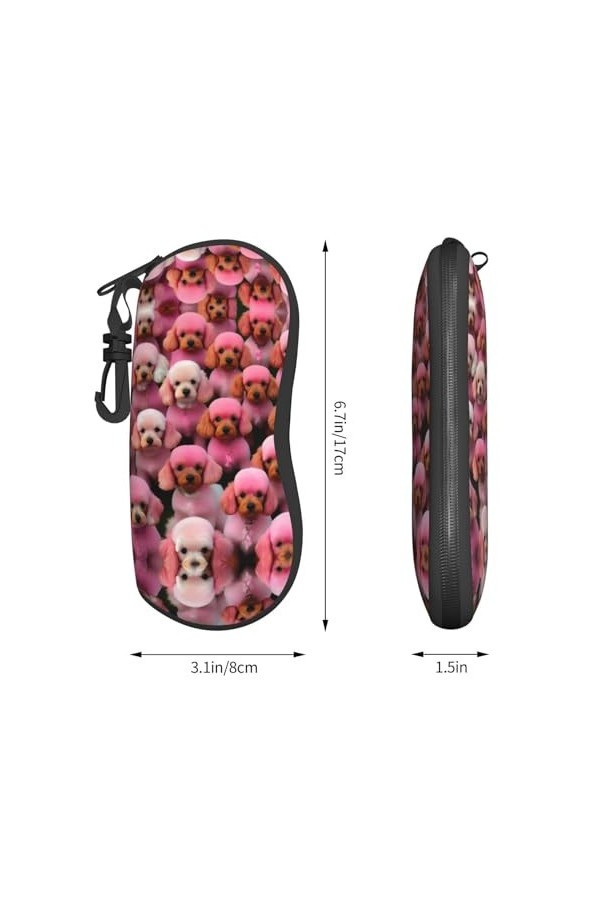 Grand étui à lunettes avec coque rigide pour femme Motif caniches Rose, noir, taille unique