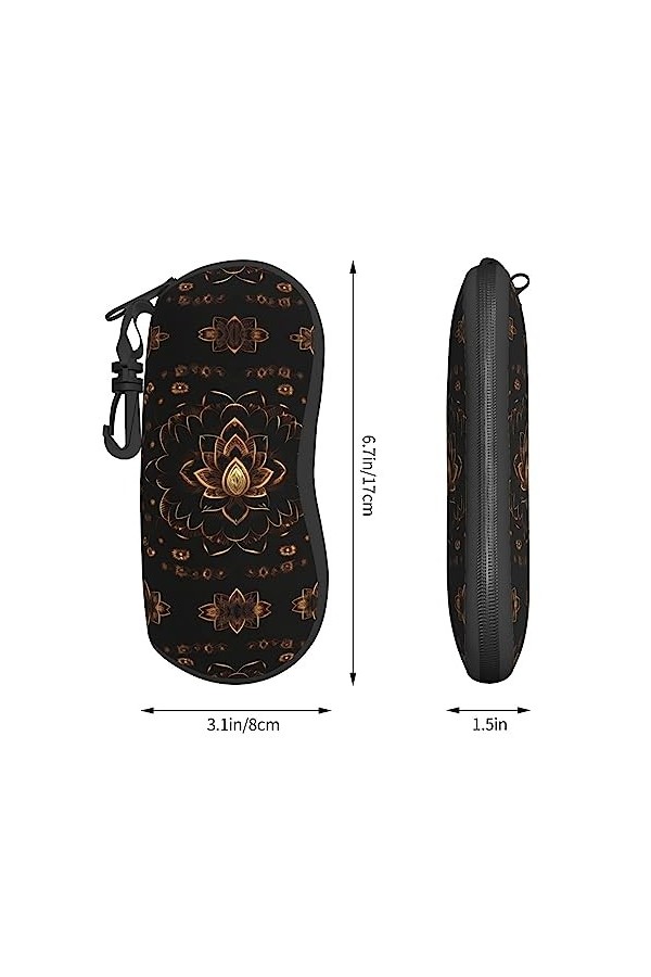 Grand étui à lunettes avec coque rigide pour femme Motif fleurs de lotus Doré, noir, taille unique