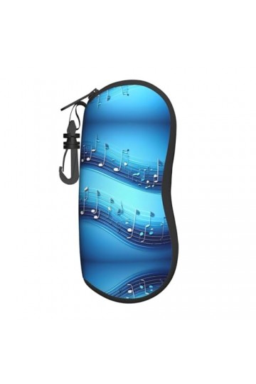 Grand étui à lunettes avec coque rigide pour femme Motif notes de musique Bleu ciel, noir, taille unique