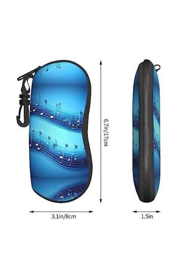 Grand étui à lunettes avec coque rigide pour femme Motif notes de musique Bleu ciel, noir, taille unique