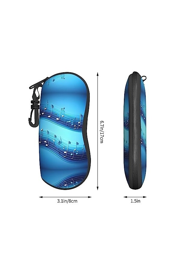 Grand étui à lunettes avec coque rigide pour femme Motif notes de musique Bleu ciel, noir, taille unique