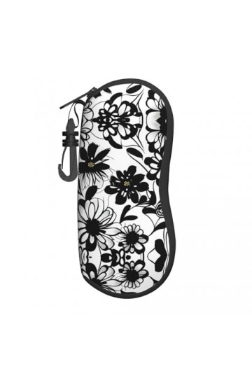 Grand étui à lunettes avec coque rigide pour femme Motif fleurs noires et blanches, noir, taille unique