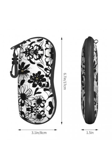 Grand étui à lunettes avec coque rigide pour femme Motif fleurs noires et blanches, noir, taille unique