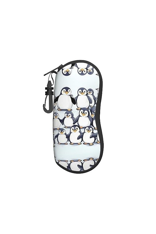 Grand étui à lunettes avec coque rigide pour femme Motif pingouins mignons, noir, taille unique