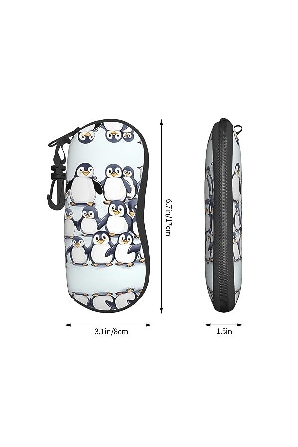 Grand étui à lunettes avec coque rigide pour femme Motif pingouins mignons, noir, taille unique