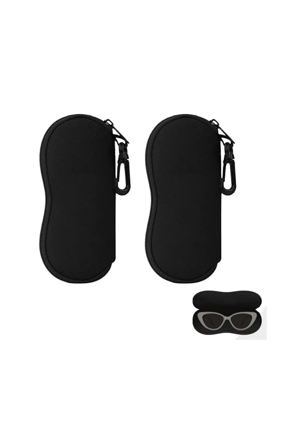 DALAETUS 2 Pièces Étui à Lunettes en Néoprène, Ultra Léger Sac Souple de Lunettes de Soleil avec Clip de Ceinture, Fermeture 