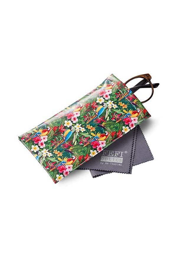 FEFI - Étui à lunettes Einsteck avec fermeture à clip - Avec chiffon de nettoyage pour lunettes de haute qualité, Perroquet.,