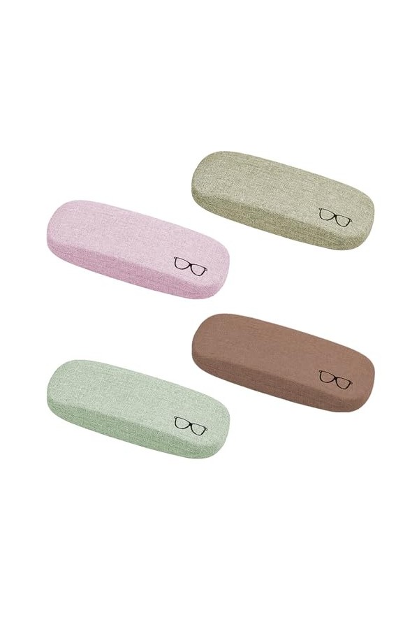 Sporgo Lot de 4 étuis à lunettes rigides : étui à lunettes portable avec fermeture à rabat, 4 couleurs en lin pour femmes, ho