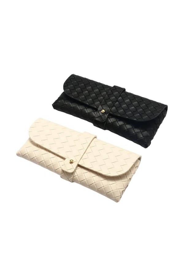 KGDUYC Étuis à lunettes femme,Étuis à lunettes homme,Étui à lunettes à motif tissé en PU, pochette noir, blanc 