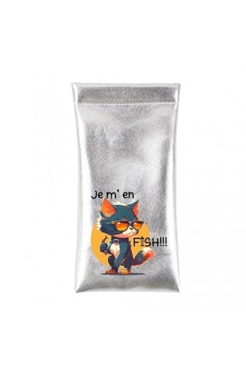 Taperso Etui a lunettes en simili argent avec motif chat je m en fish